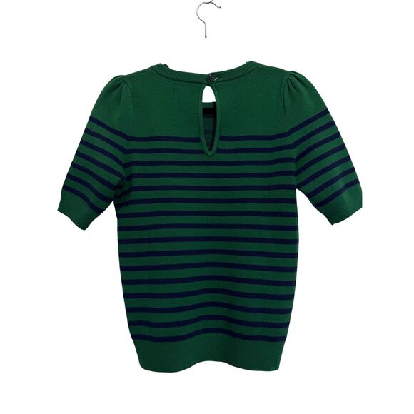 Maeve By Anthropologie Harmon Sweater Tee Green-Blue Stripes Short Sleeve Sz XS - Picture 2 of 10